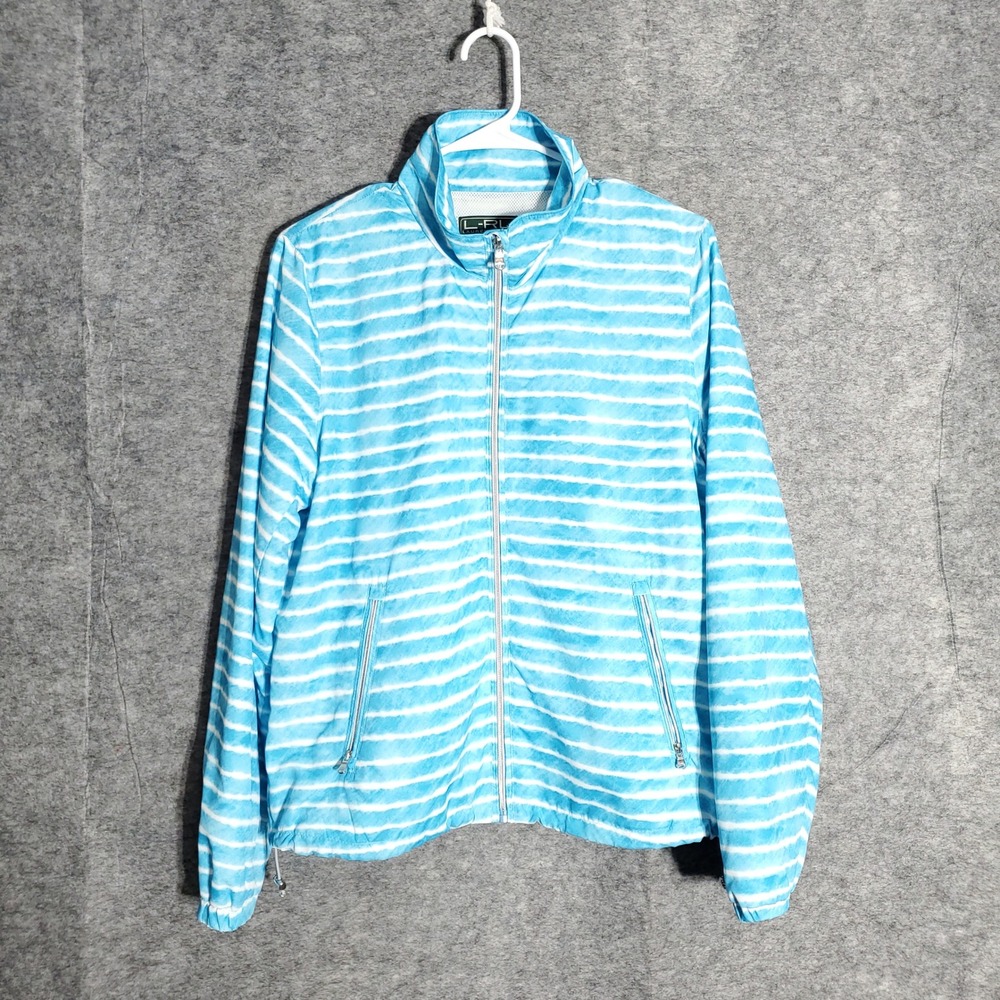 Lauren Ralph Lauren Active Zip Up Jacket Blue White Stripe Lightweight Women L
